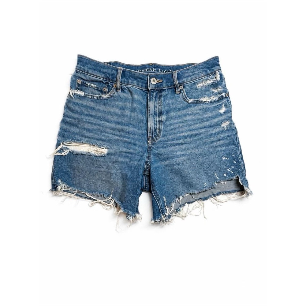 American Eagle Women's Mom Shorts Strigid Size 4 High Rise Distressed Denim